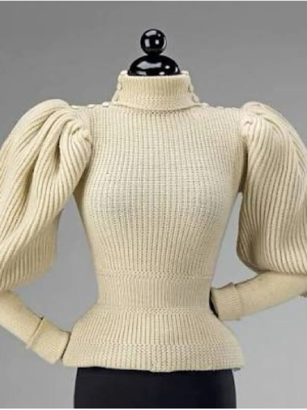 H&M Black Puff Sleeve Peplum Alpaca Sweater